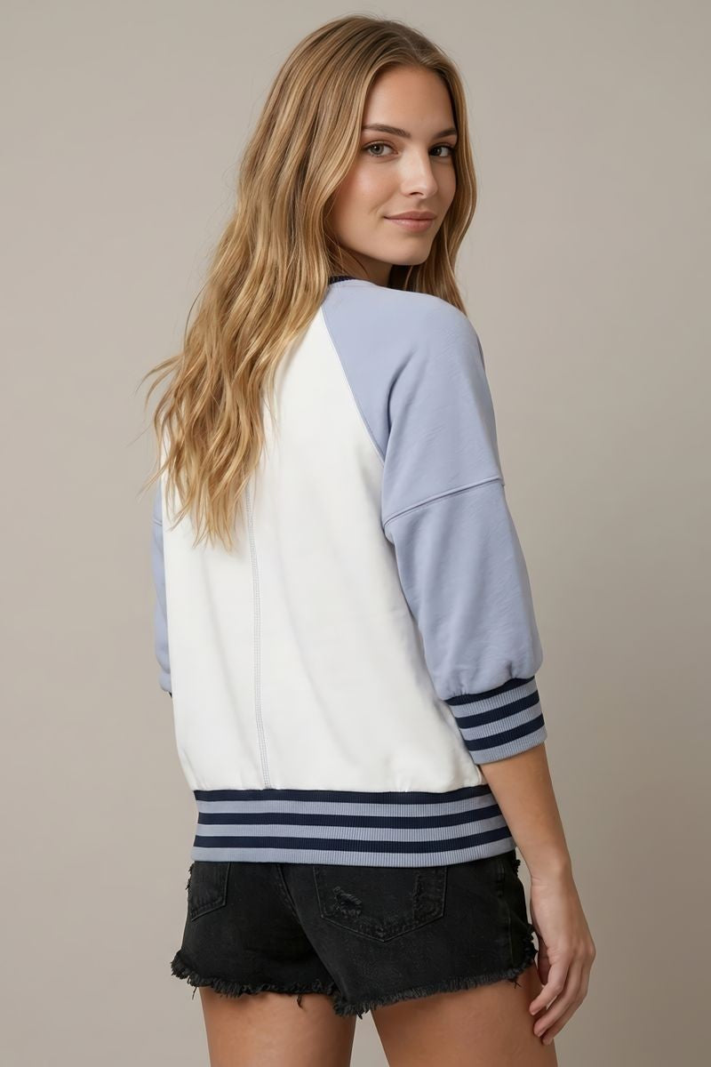 Color Block Raglan 3/4 Sleeve Sweatshirt