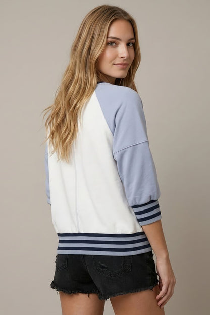 Color Block Raglan 3/4 Sleeve Sweatshirt