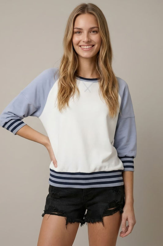 Color Block Raglan 3/4 Sleeve Sweatshirt