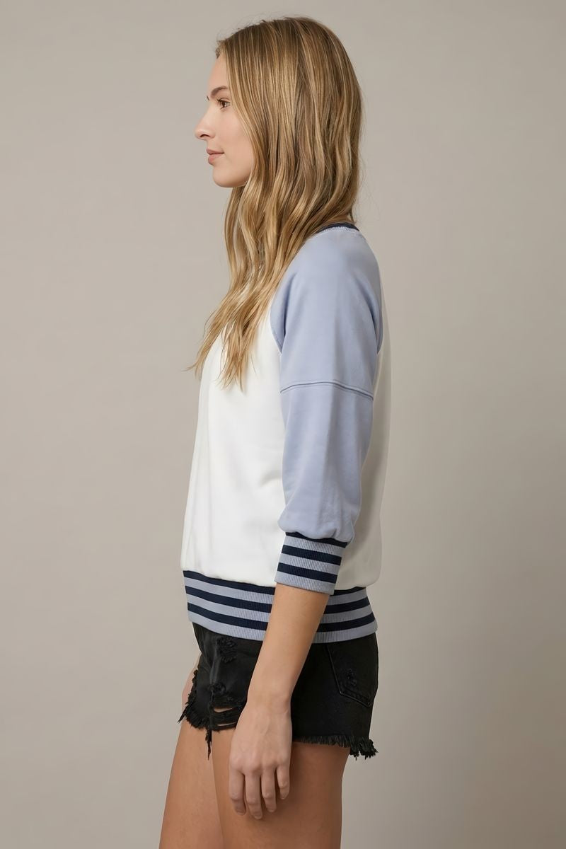 Color Block Raglan 3/4 Sleeve Sweatshirt