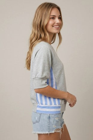 Terry & Stripe Mix Media Sweatshirt Top