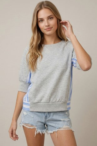 Terry & Stripe Mix Media Sweatshirt Top