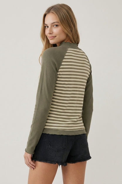 Rib Mock Neck Stripe Top