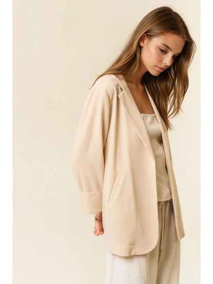 Open Front 3/4 Sleeve Thermal Blazer W/ Pocket