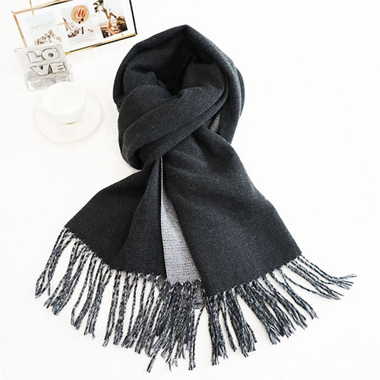 Two toned cashmere feel fringe scarf