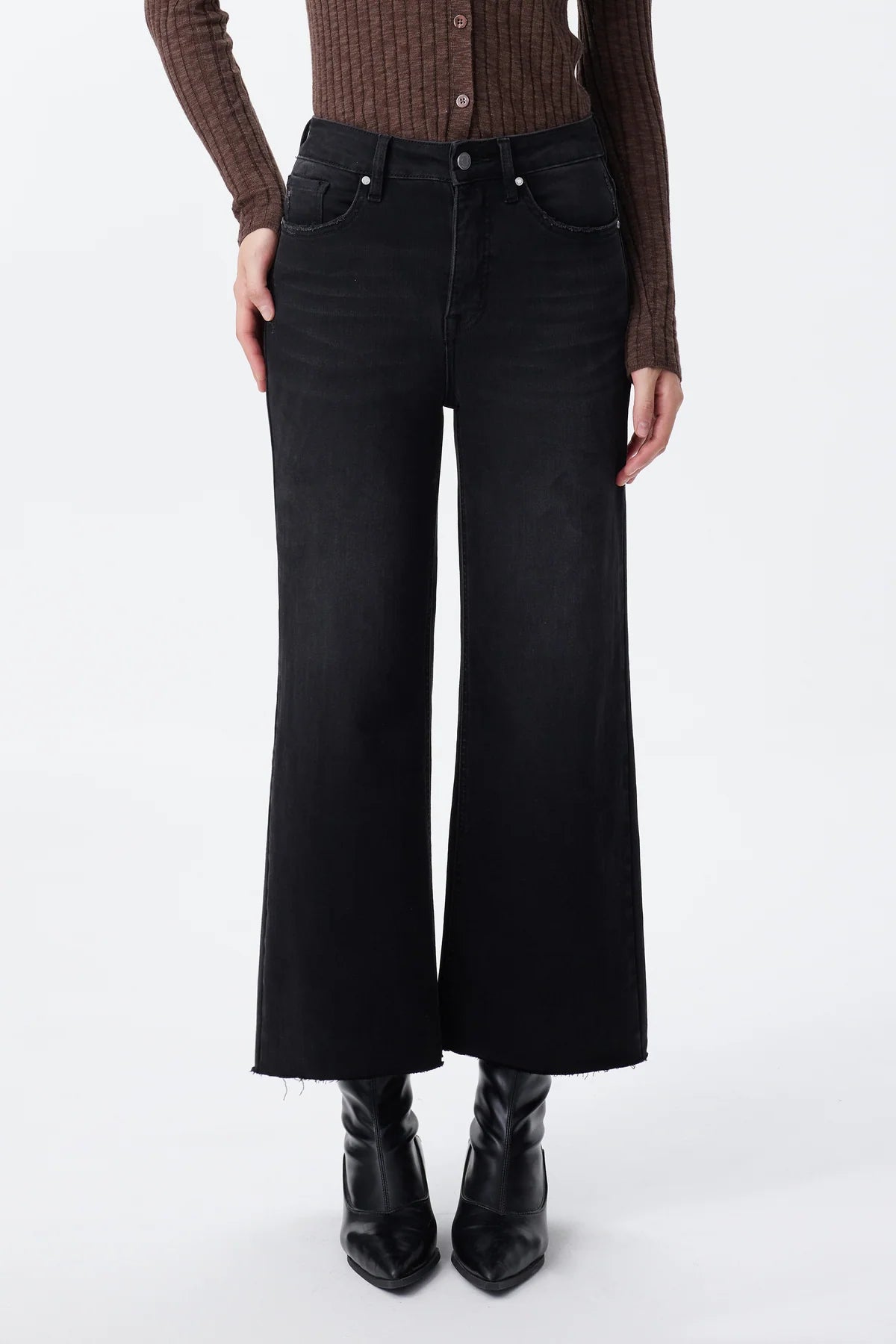 Bayeas High Rise Wide Leg Distressed Denim