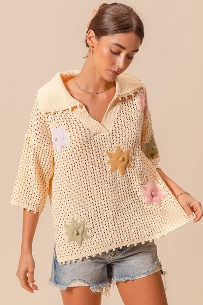 Flower Open Knit Sweater