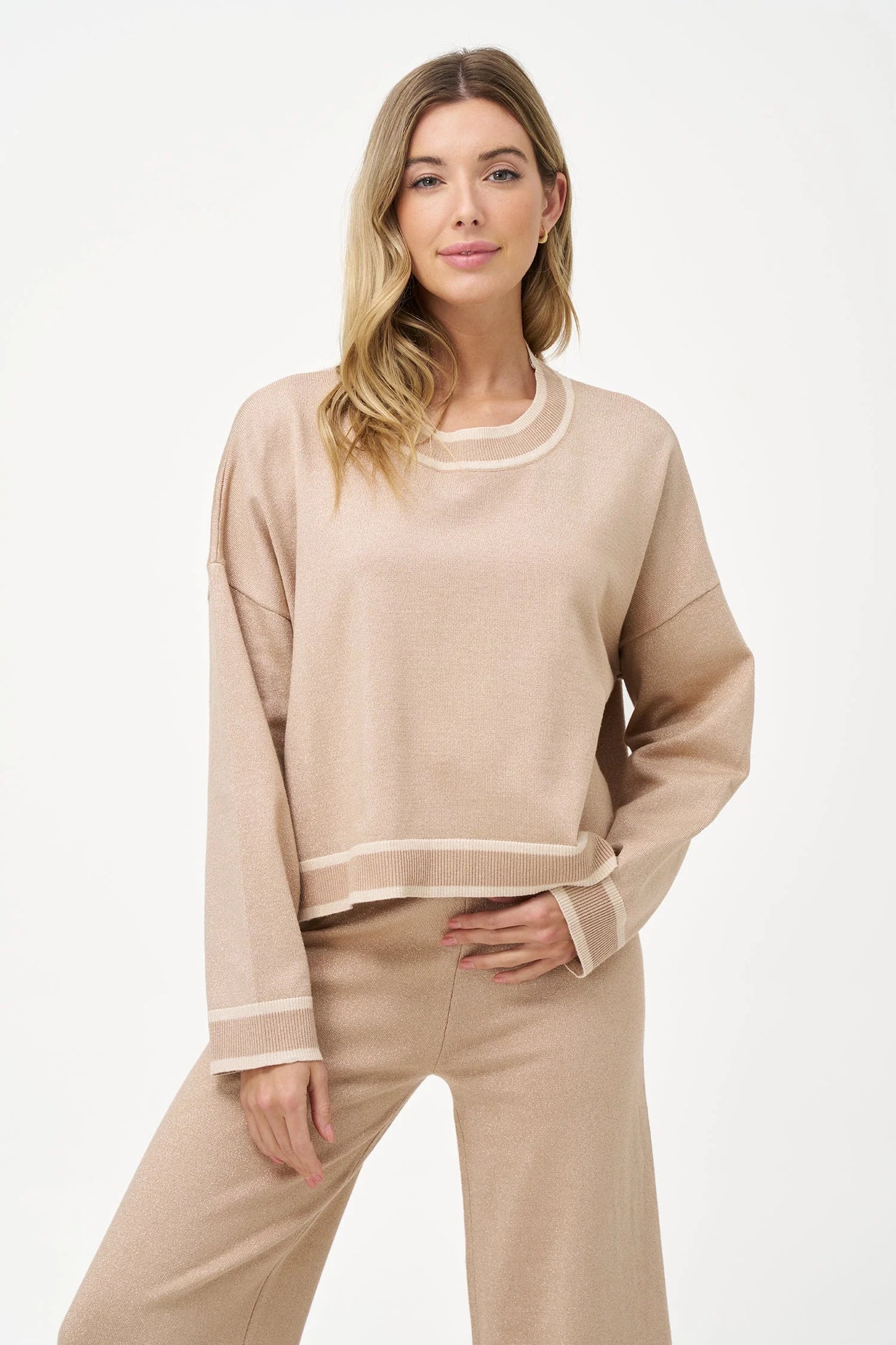 M Italy Metallic Trim Crew Neck Sweater