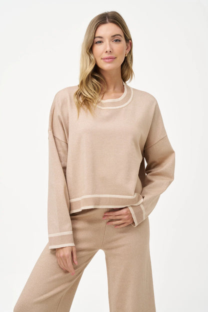 M Italy Metallic Trim Crew Neck Sweater