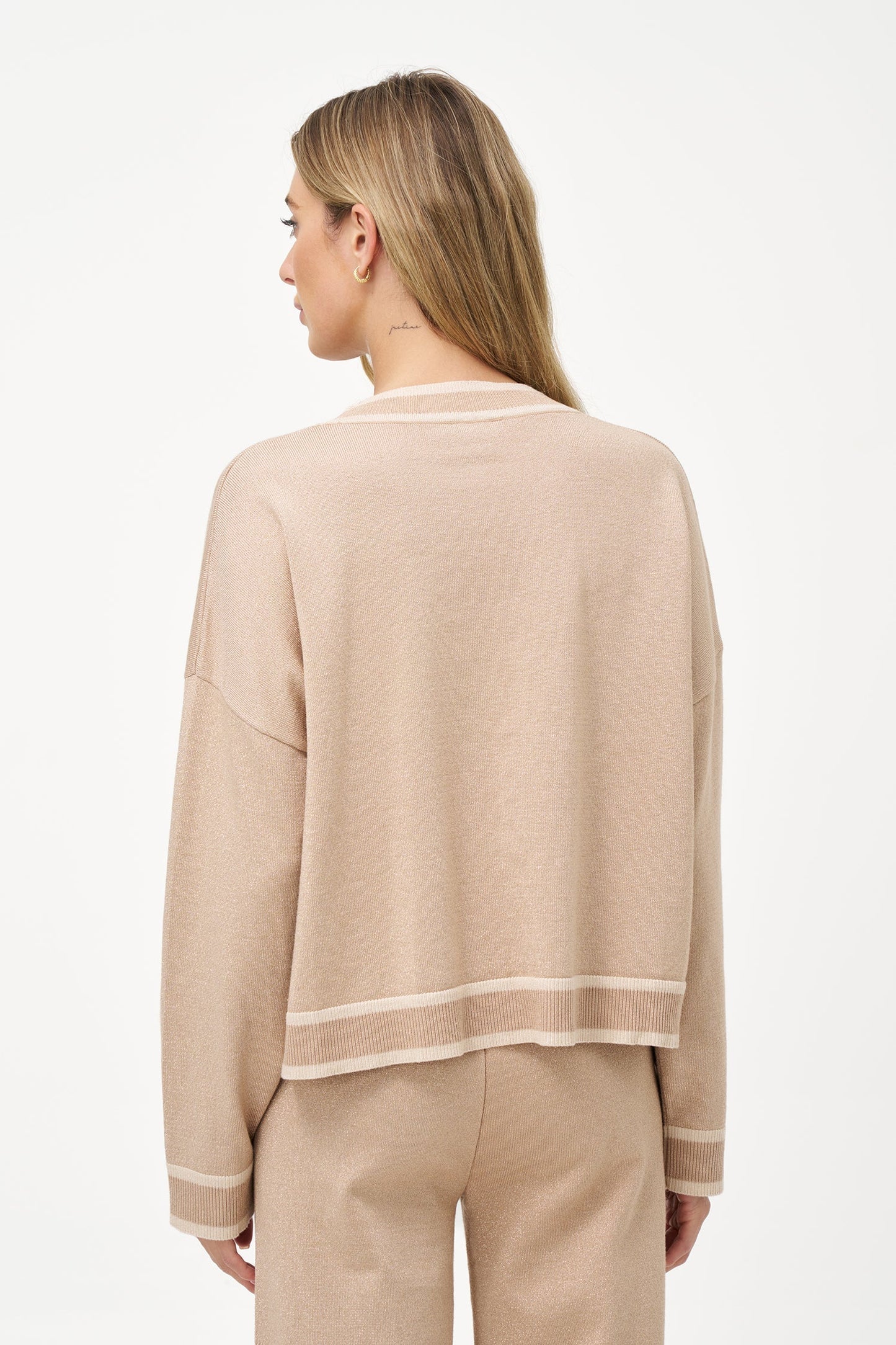 M Italy Metallic Trim Crew Neck Sweater