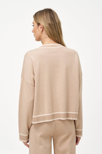 M Italy Metallic Trim Crew Neck Sweater