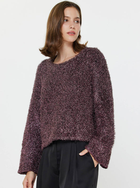 Metallic Plum Fuzzy Sweater