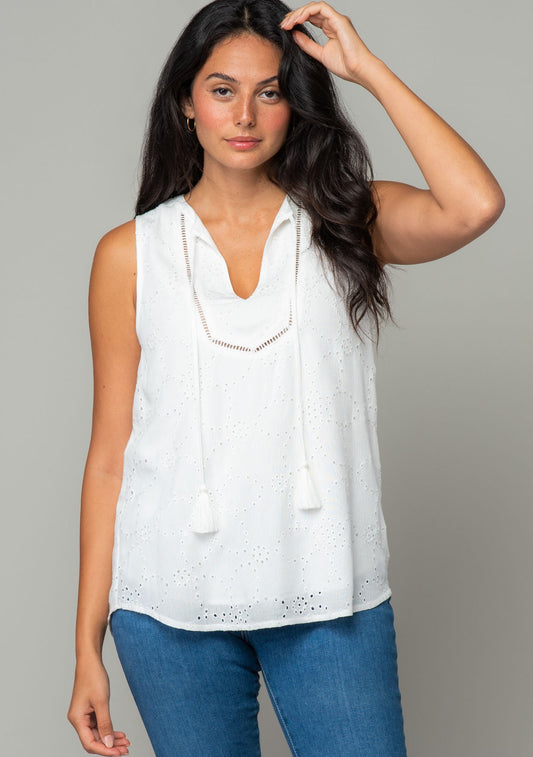 Sleeveless Eyelet Tie Front Top