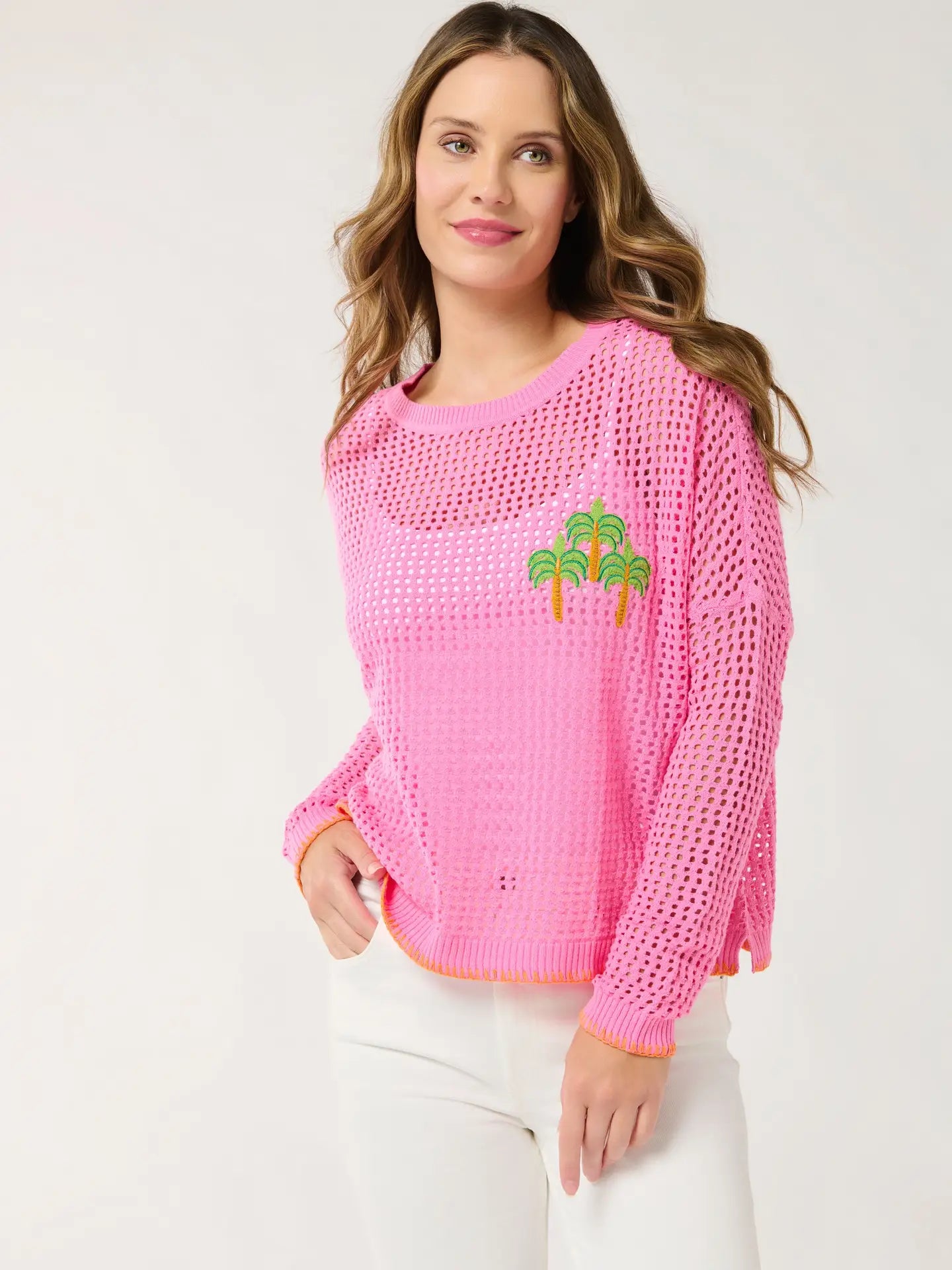 Shiraleah Palm Tree Mesh Sweater