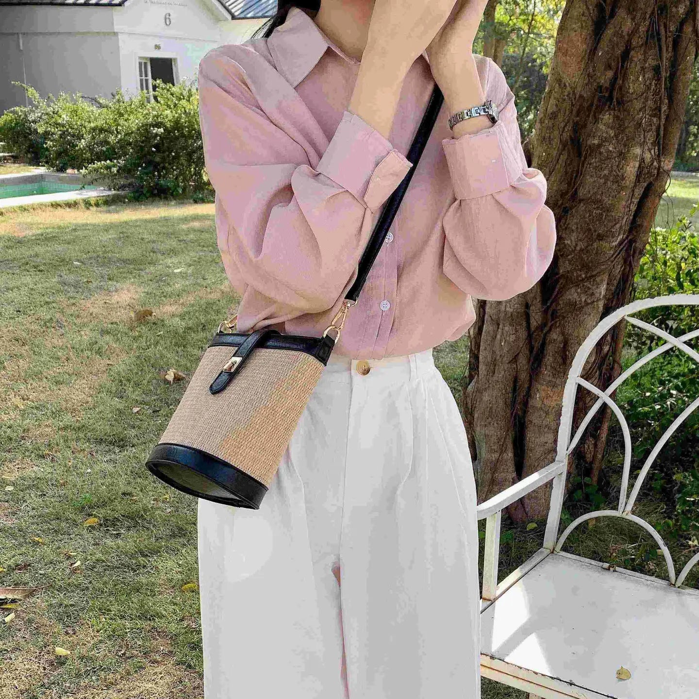 Turn Lock Flat Straw Crossbody