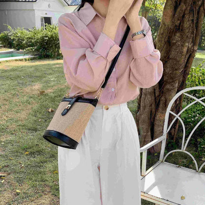 Turn Lock Flat Straw Crossbody