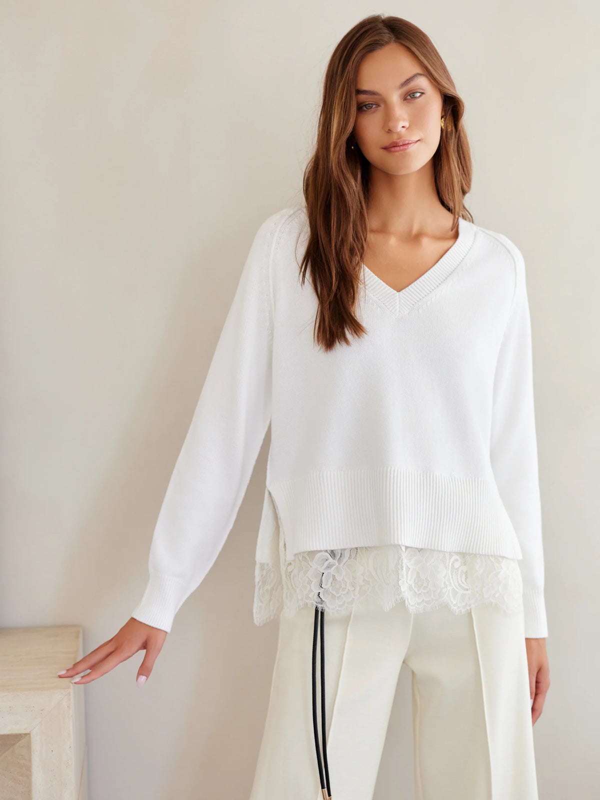 Fifteen Twenty Camila Lace Layered Sweater