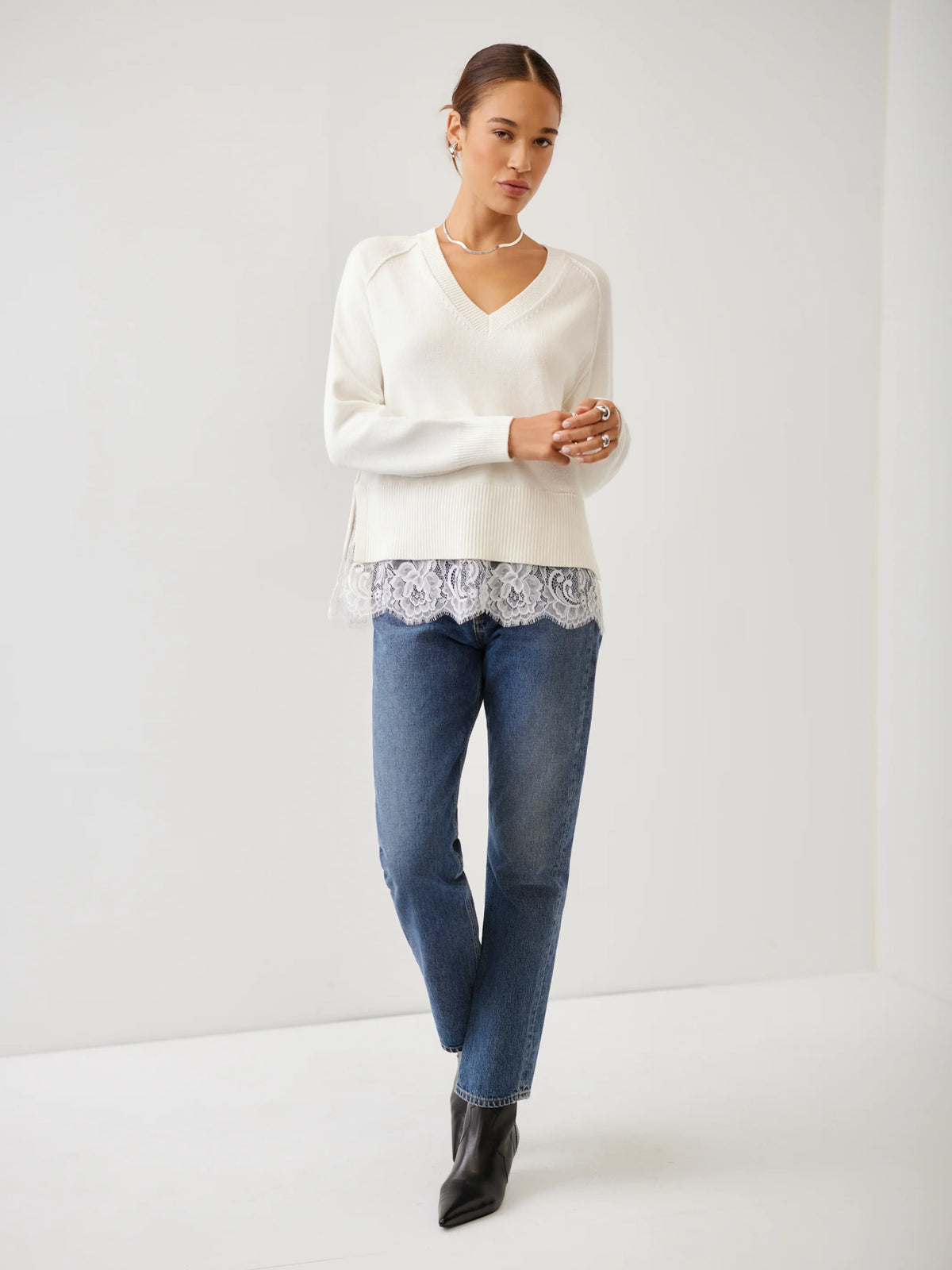 Fifteen Twenty Camila Lace Layered Sweater