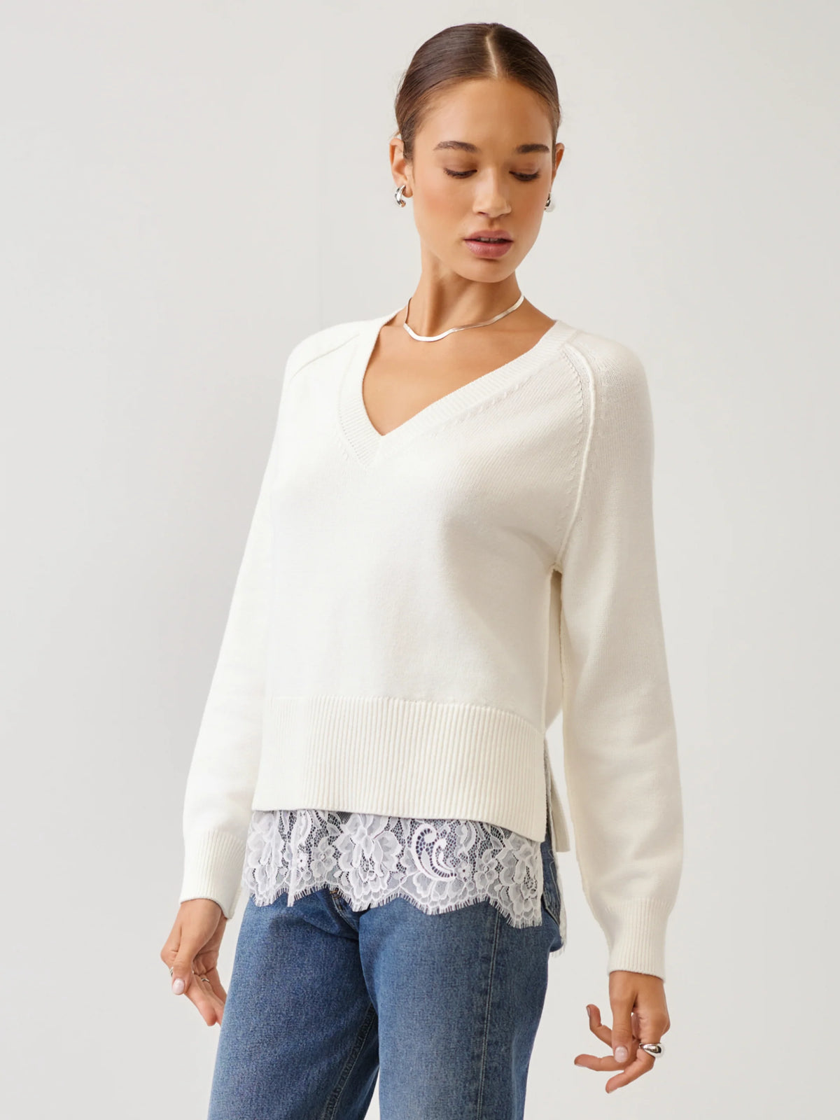 Fifteen Twenty Camila Lace Layered Sweater