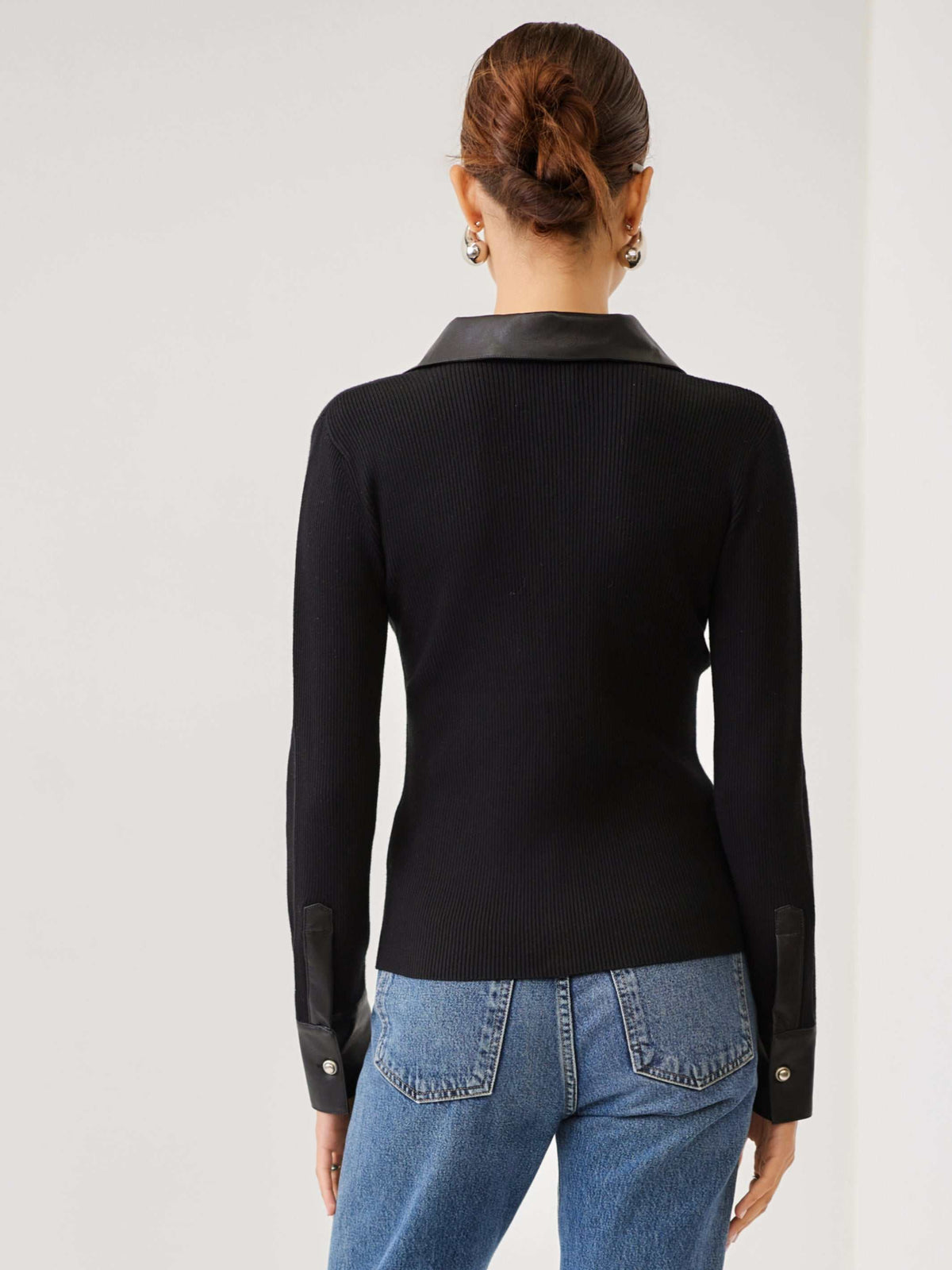 Fifteen Twenty Isabella Contrast Faux Leather Button Up Top