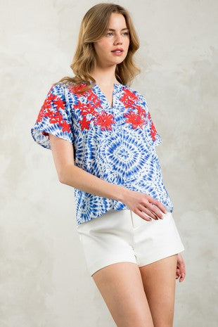 THML S/S Embroidered Detail Top