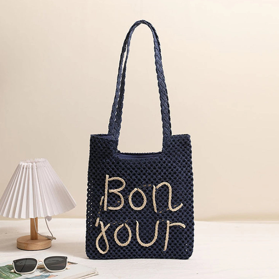 "Bonjour" Woven Embroidered Beach Bag