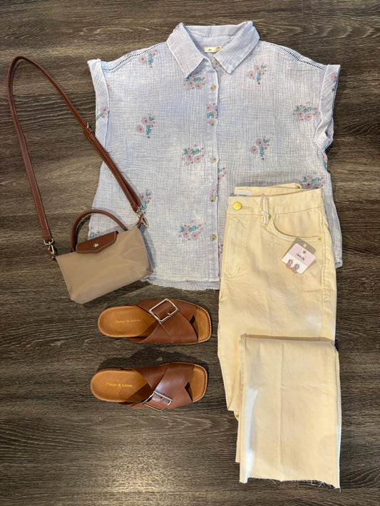 Washed Embroidered Top