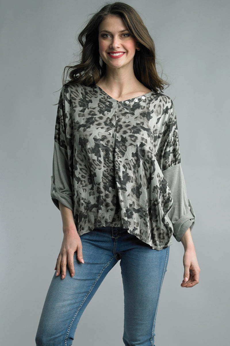 Roll Sleeve Print Top