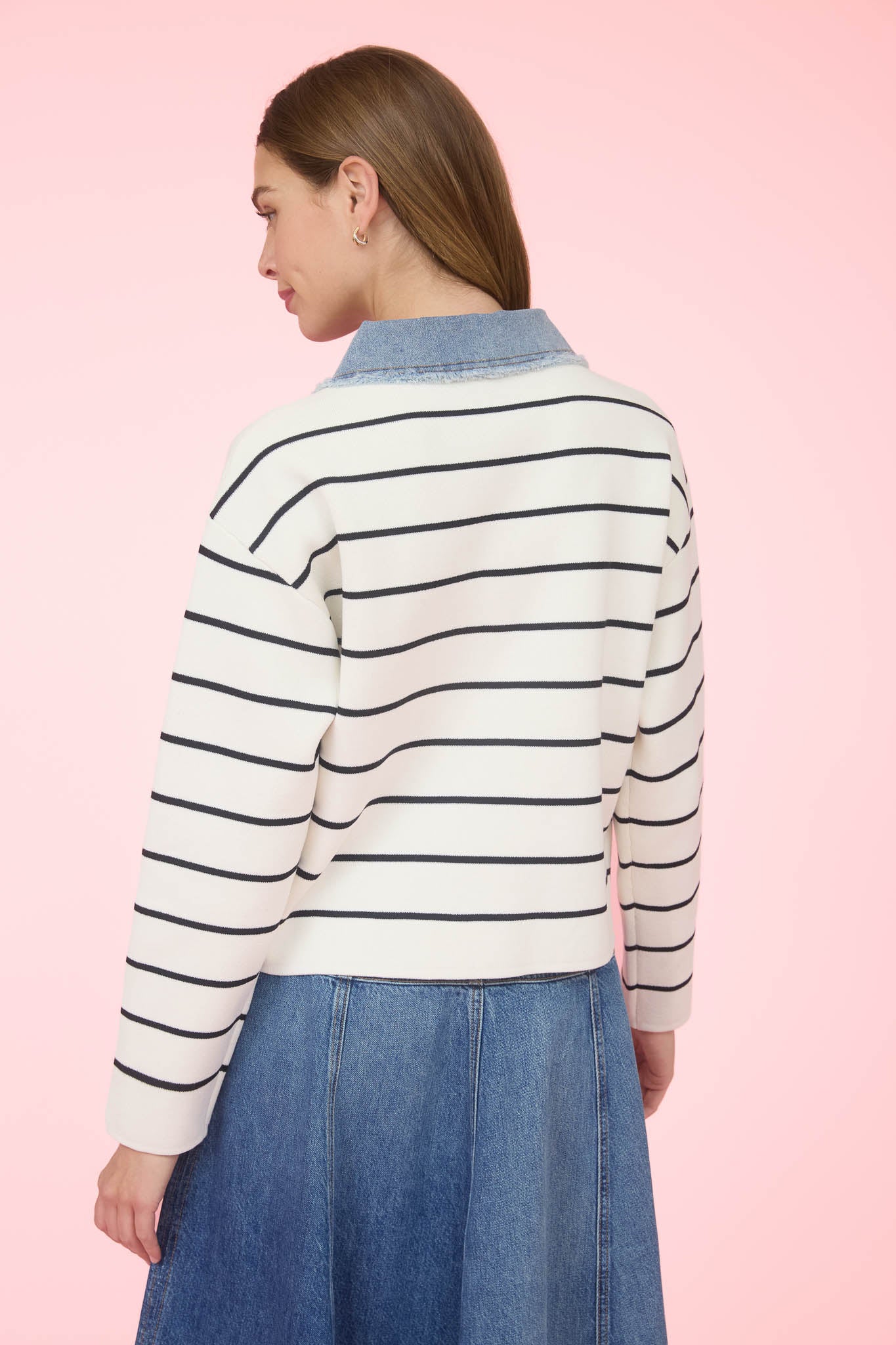 Striped jacket with denim trim