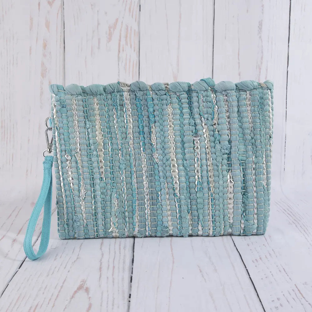 Woven Metallic Stripe Wristlet Clutch Bag