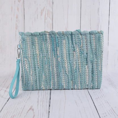 Woven Metallic Stripe Wristlet Clutch Bag
