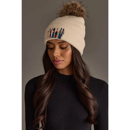 Pinache Ski Embroidered Knit Pom Hat