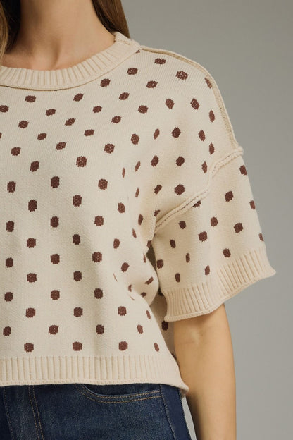 Polka dot short sleeve sweater