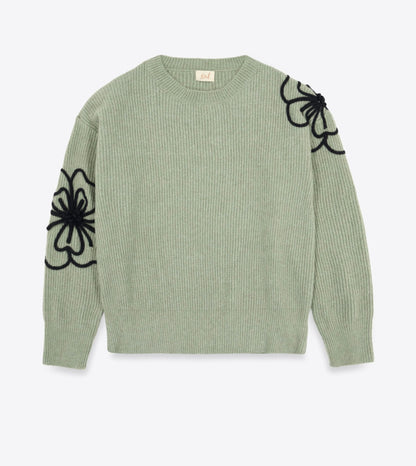 Embroidered crew neck sweater