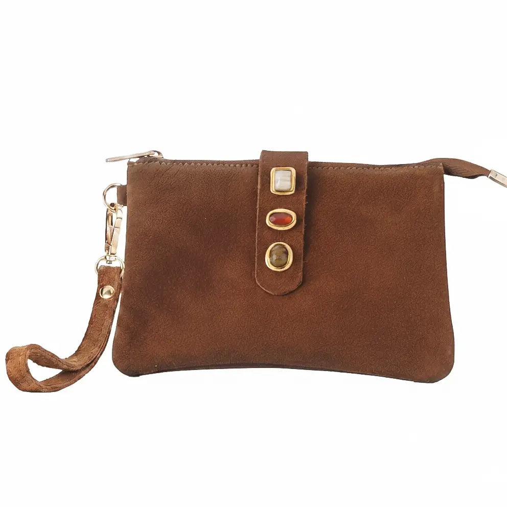 Gemstone Suede Wristlet Pouch