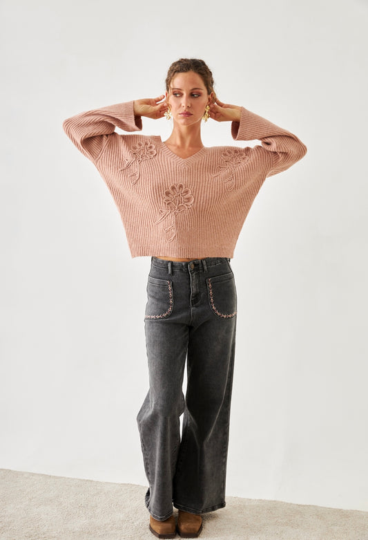 Embroidered floral sweater