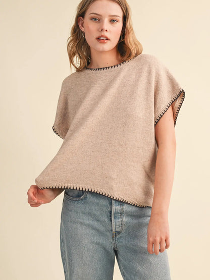 Cap Sleeve Blanket Stitch Sweater