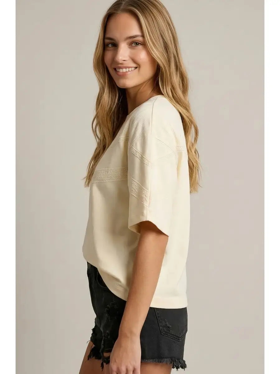 Mix Lace Trim Detail S/S Top