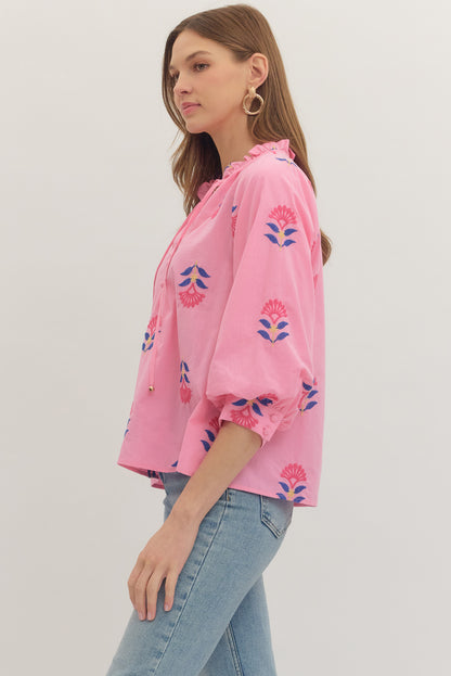 3/4 printed floral blouse