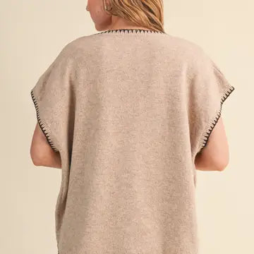 Cap Sleeve Blanket Stitch Sweater