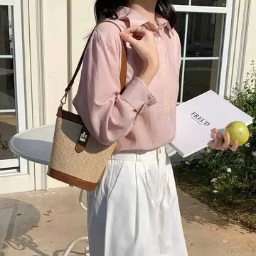 Turn Lock Flat Straw Crossbody