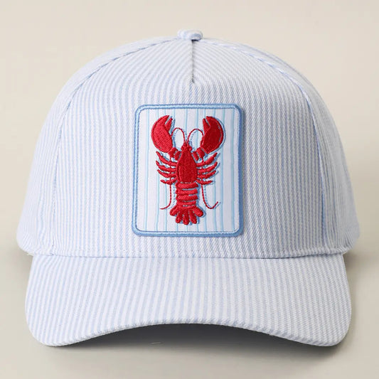 Lobster Embroidered Patch Seersucker Hat