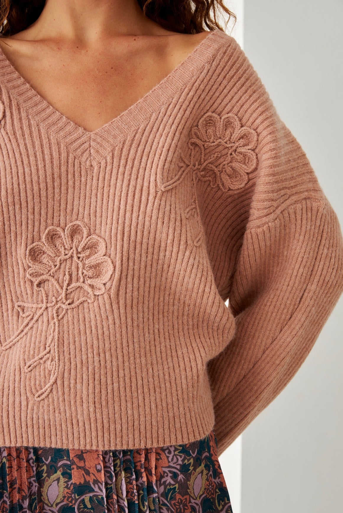 Embroidered floral sweater