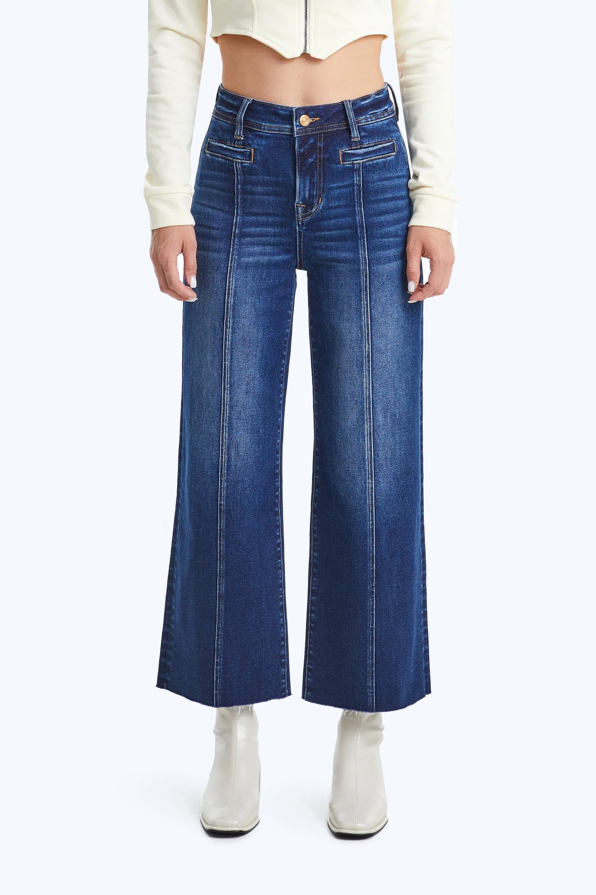 Bayeas High Rise Raw Hem Wide Leg Jean