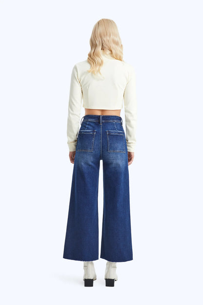 Bayeas High Rise Raw Hem Wide Leg Jean