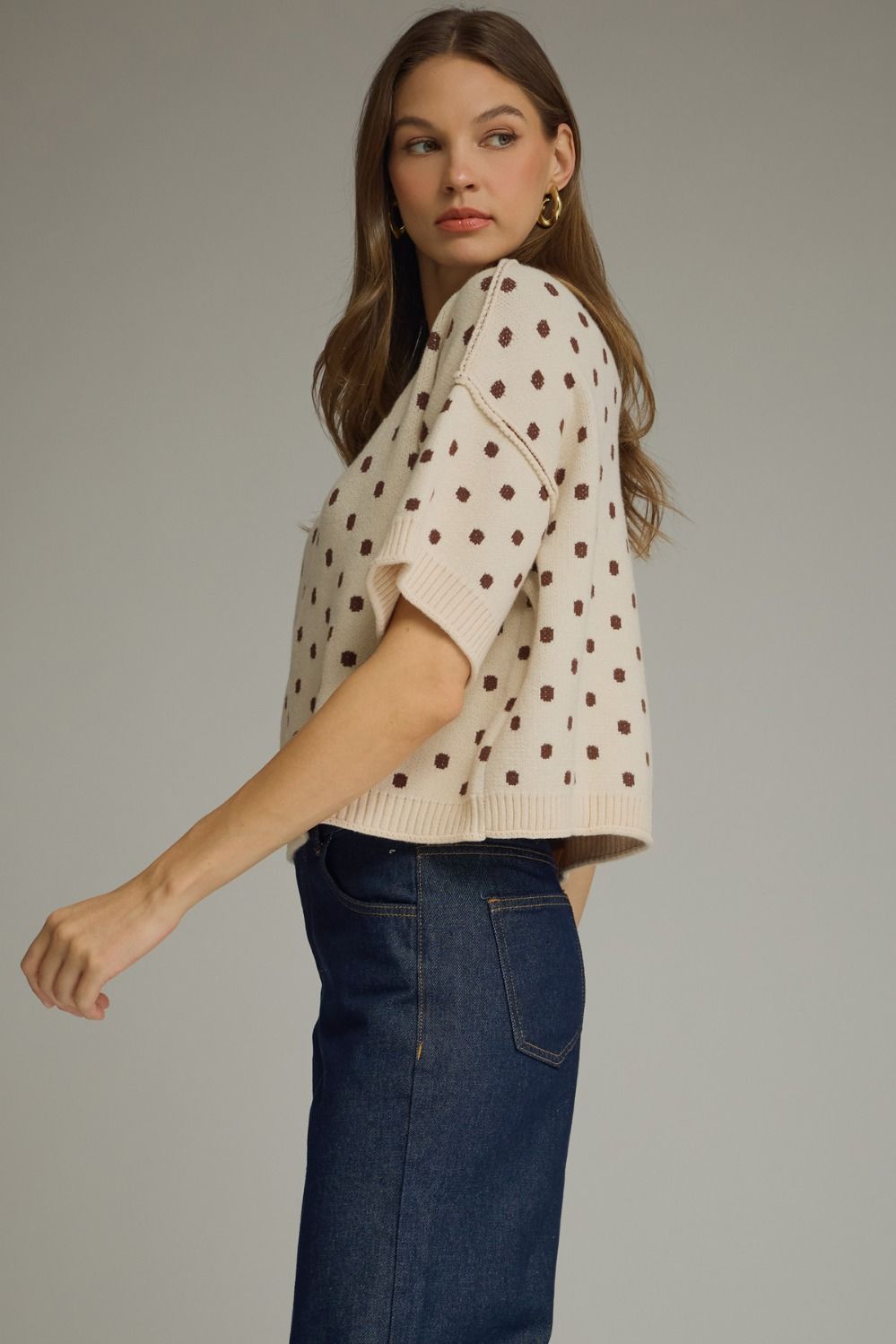 Polka dot short sleeve sweater