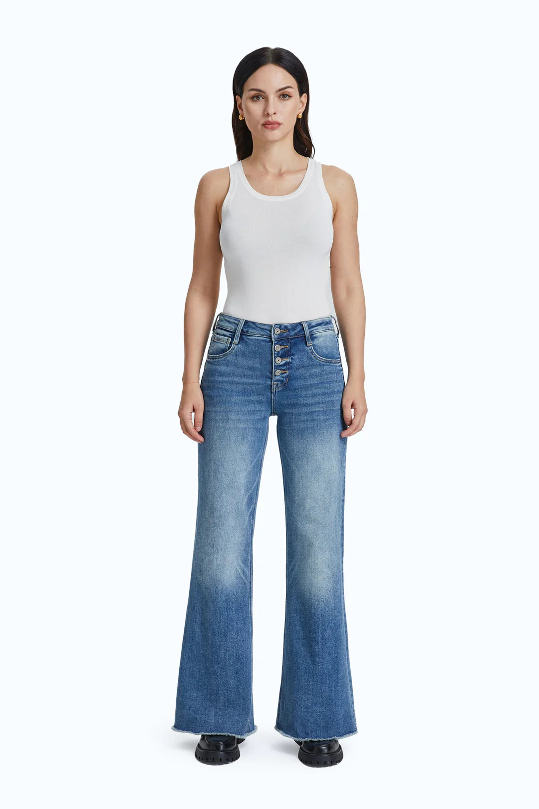 Bayeas High Rise Wide Leg W/ Frayed Hem