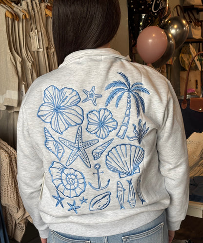 Vintage Havana Quarter Zip Blue Surf Wash Sweatshirt