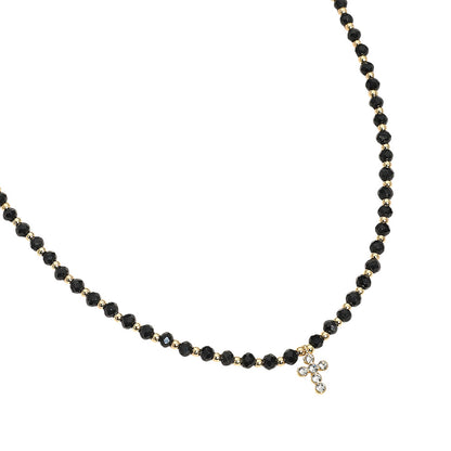 Stone Pave Cross Beaded Necklace