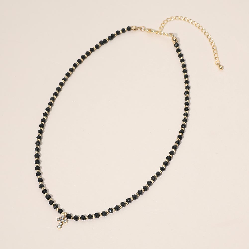 Stone Pave Cross Beaded Necklace
